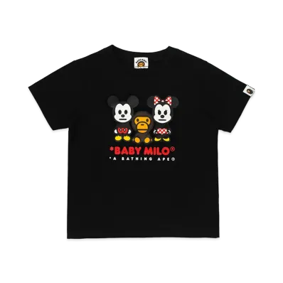 A BATHING APE x Disney Kids Mickey & Minnie Mouse Baby Milo Tee "Black"