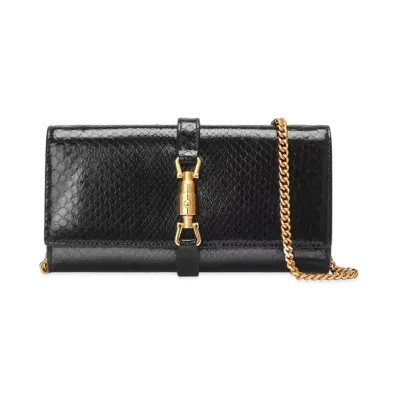 GUCCI Jackie 1961 Python Chain Wallet "Black"
