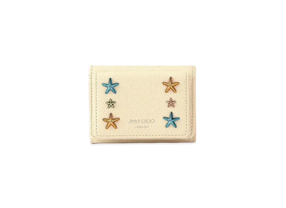 Jimmy Choo Nemo Soft Grainy Calf Leather Small Wallet With Star Studs "Multicolour/Latte"