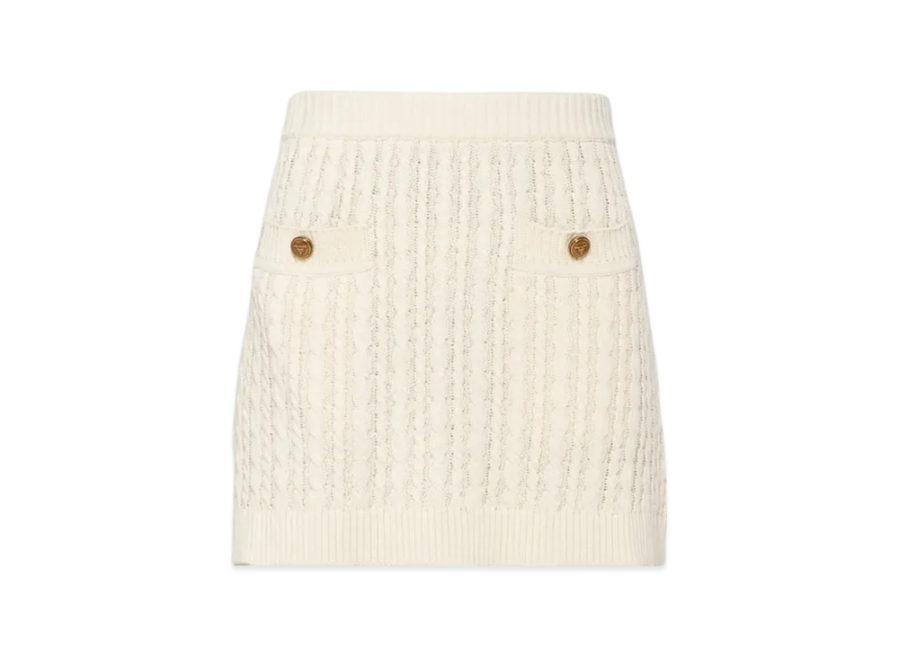 PRADA Women's Cable-Knit Cotton Miniskirt "Ivory"