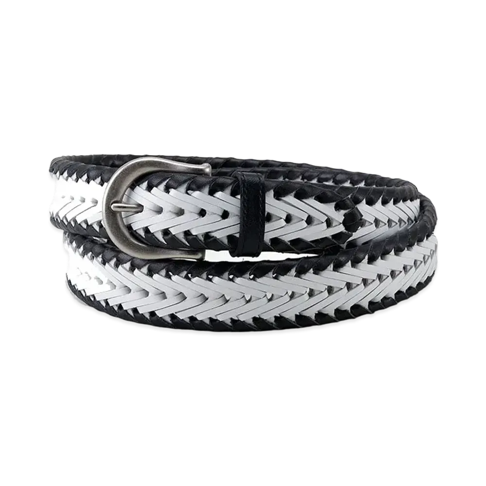 NEIGHBORHOOD 24SS Leather Mesh Belt "White/Black B"