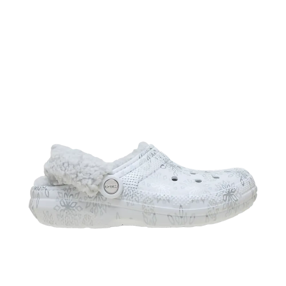 Crocs Classic Fleece Lined Metallic Snowflake Clog "Snow White"