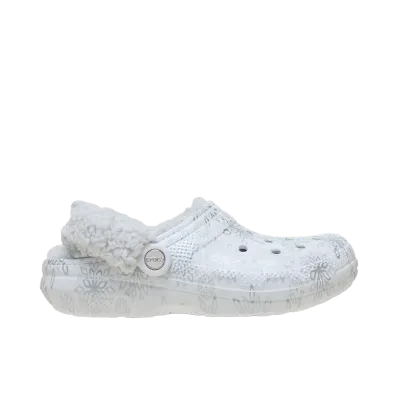 Crocs Classic Fleece Lined Metallic Snowflake Clog "Snow White"