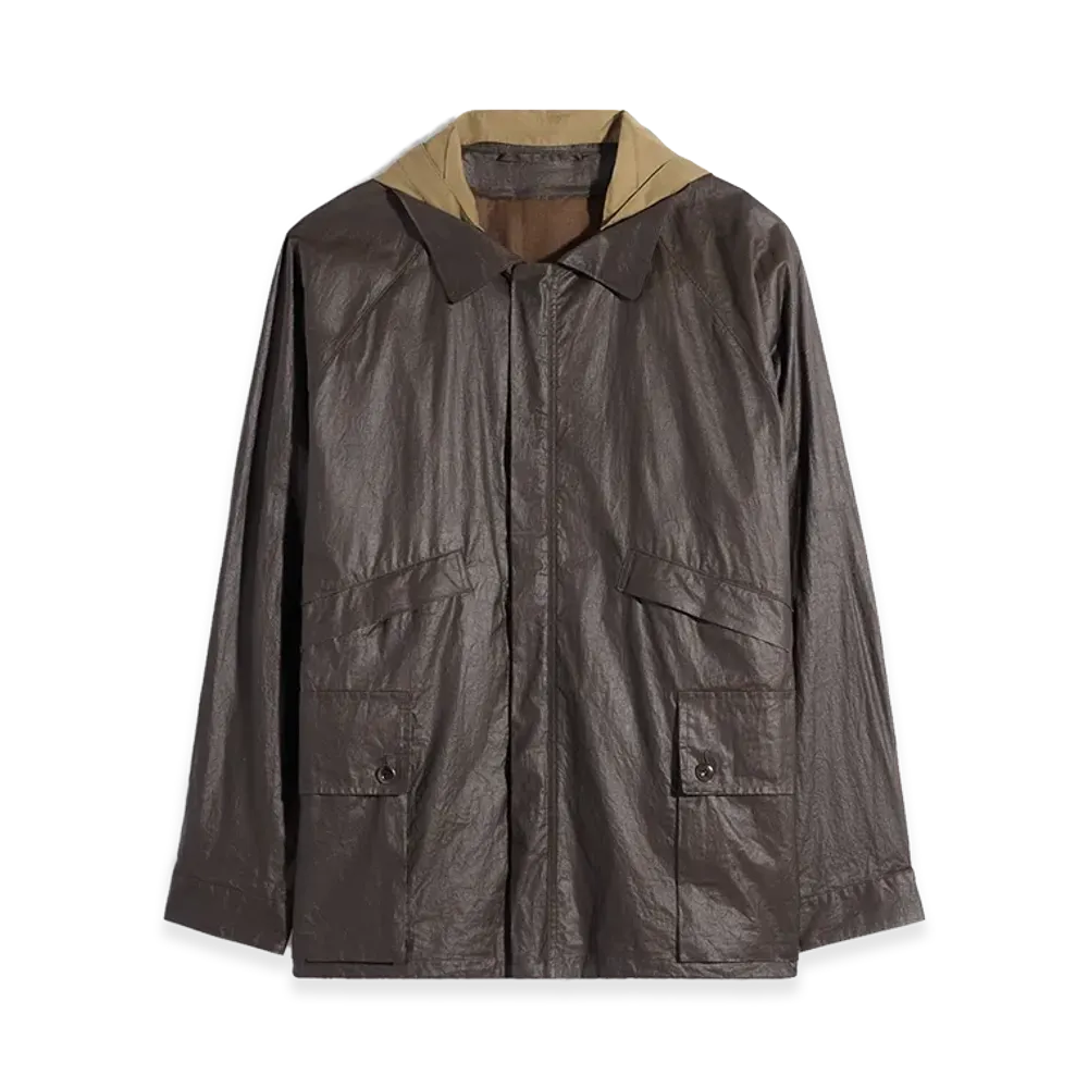 LEMAIRE Coated Technical Linen Detachable Hood Rain Jacket "Bronze"