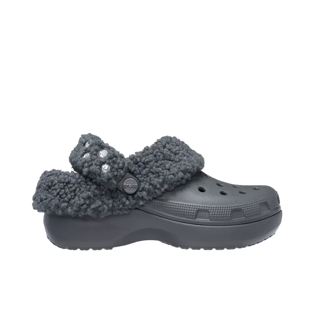 Crocs Women's Classic Platform Fleece Lined Gem Clog "Carbon"
