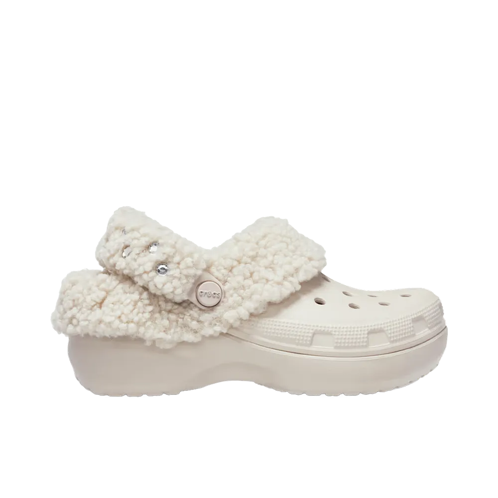 Crocs Women's Classic Platform Fleece Lined Gem Clog "Cocoa Creme"
