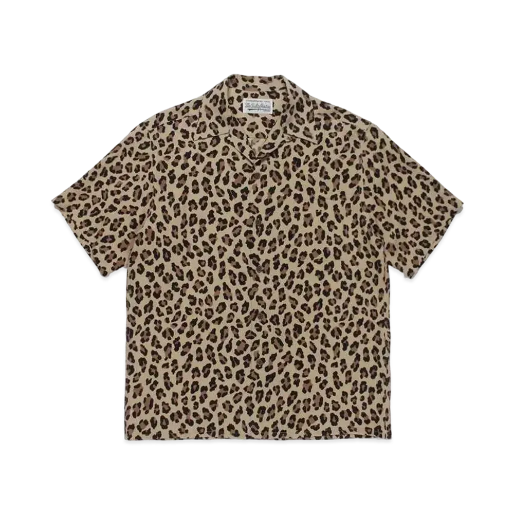 WACKO MARIA LEOPARD OPEN COLLAR SHIRT "Beige"
