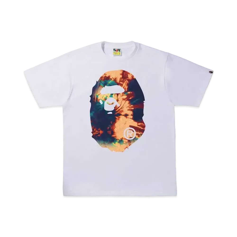 A BATHING APE TIE DYE BIG APE HEAD TEE "White Navy"