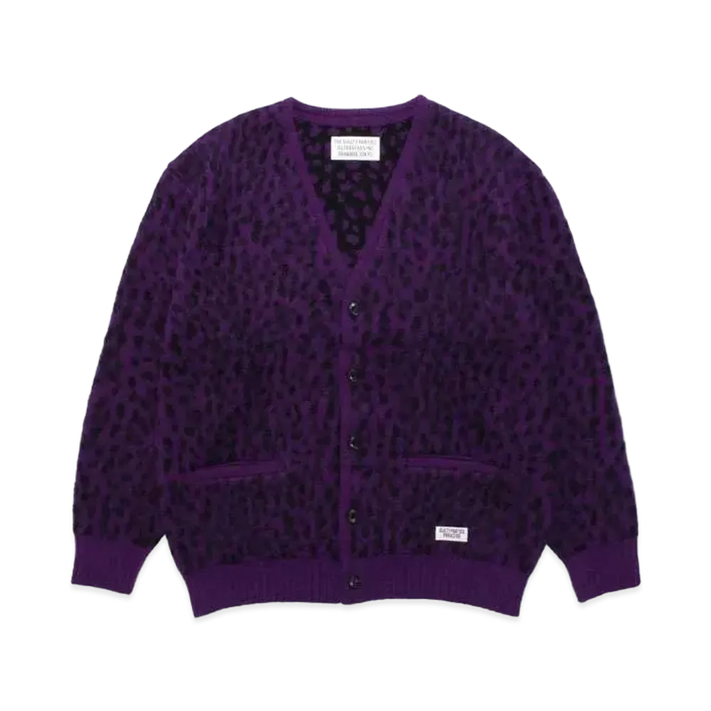 WACKO MARIA Leopard Heavy Mohair Knit Jacquard Cardigan "Purple"