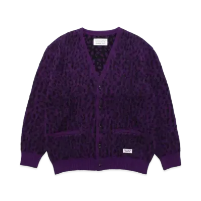 WACKO MARIA Leopard Heavy Mohair Knit Jacquard Cardigan "Purple"