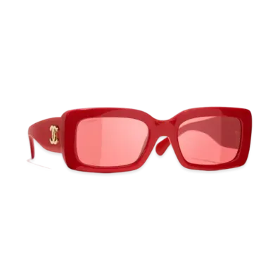 CHANEL Rectangle Sunglasses Acetate International Fit "Red"
