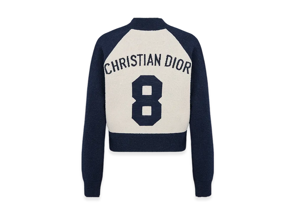 Dior Women's Christian Dior 8 Bomber Jacket Technical Wool Knit "Ecru/Blue"