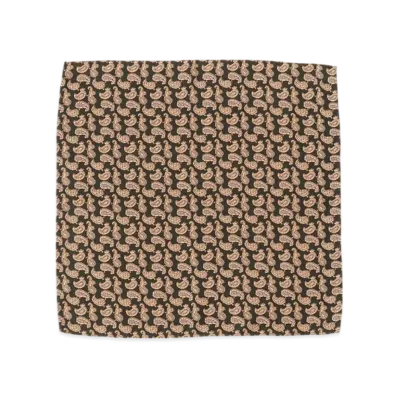 BEAMS Pocket Chief Silk Hopsack Paisley Print "Green"