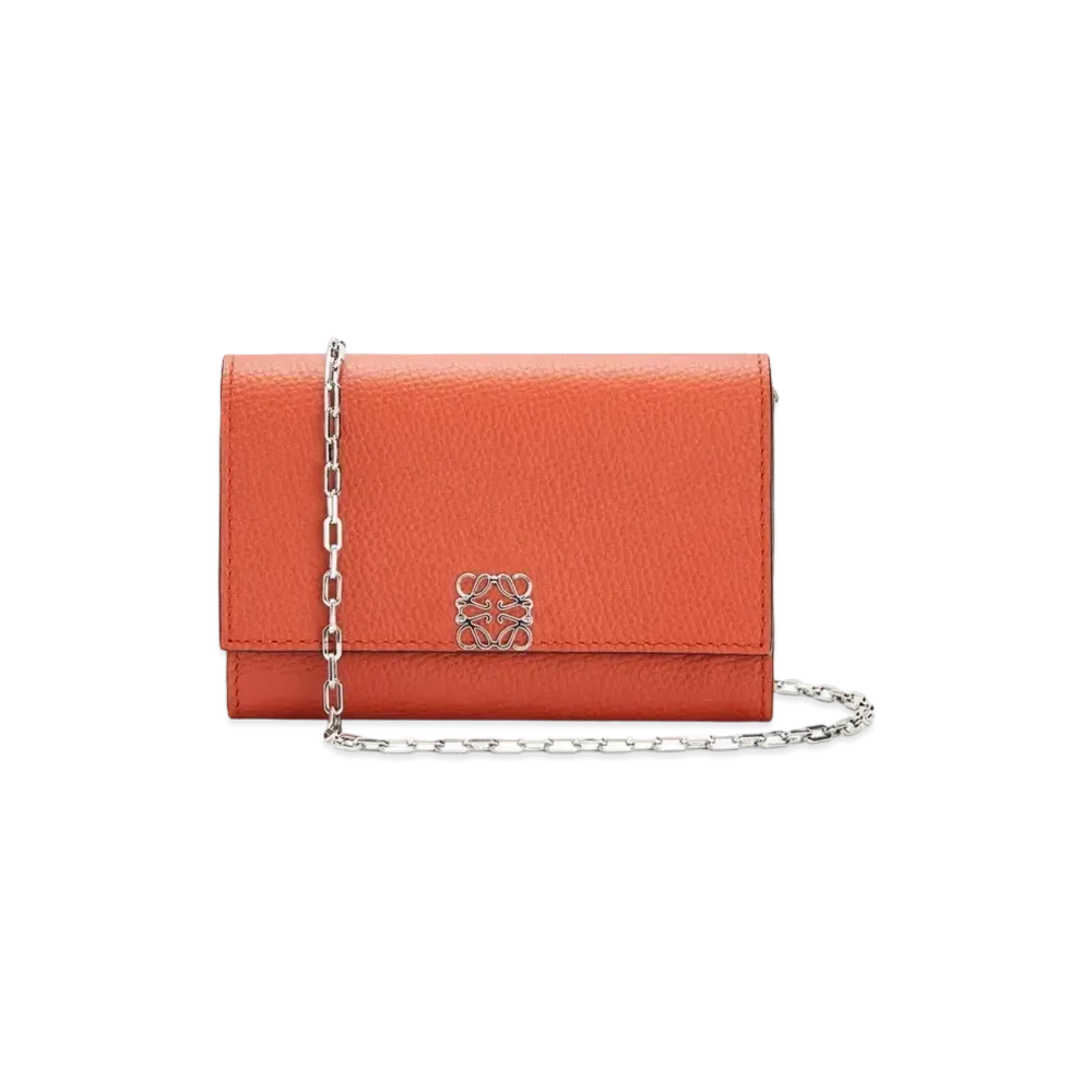 LOEWE Anagram Wallet On Chain In Pebble Grain Calfskin "Pumpkin"