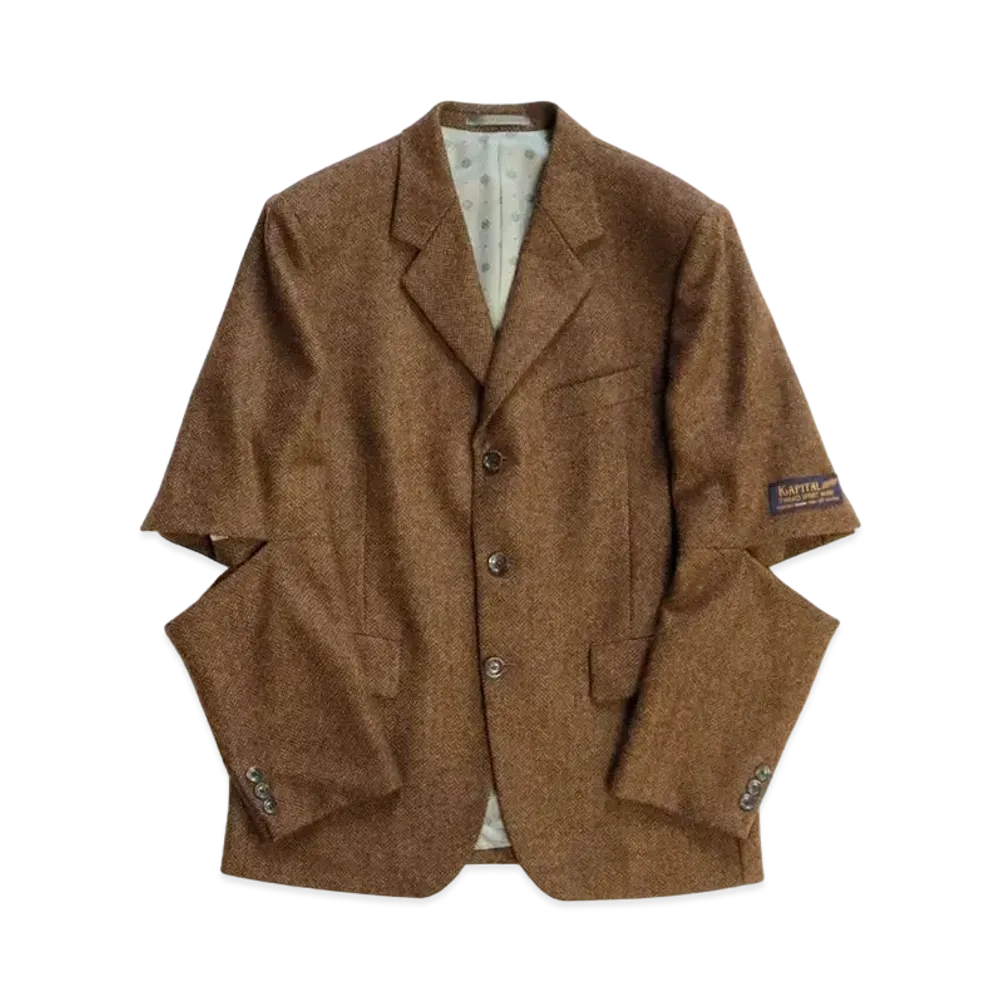 KAPITAL Herringbone Tweed Cut Out Elbow Jacket "Gold khaki"