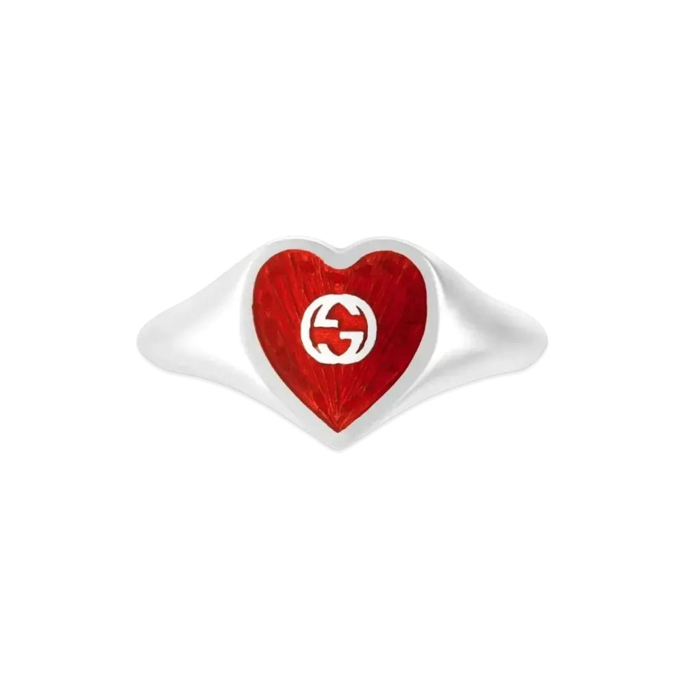 GUCCI Ring With Interlocking G Enamel Heart