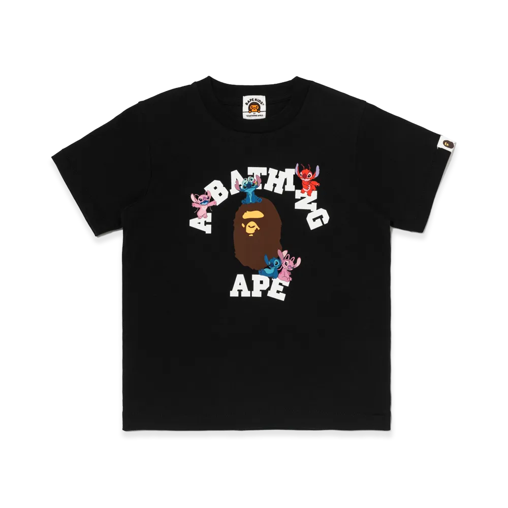 A BATHING APE x Disney Stitch Kids Stitch And Friends College Tee "Black"