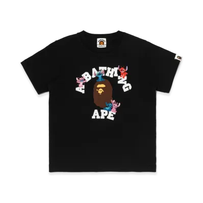 A BATHING APE x Disney Stitch Kids Stitch And Friends College Tee "Black"