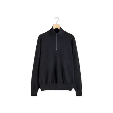 COMOLI Wool Half-Zip Knit "Charcoal"