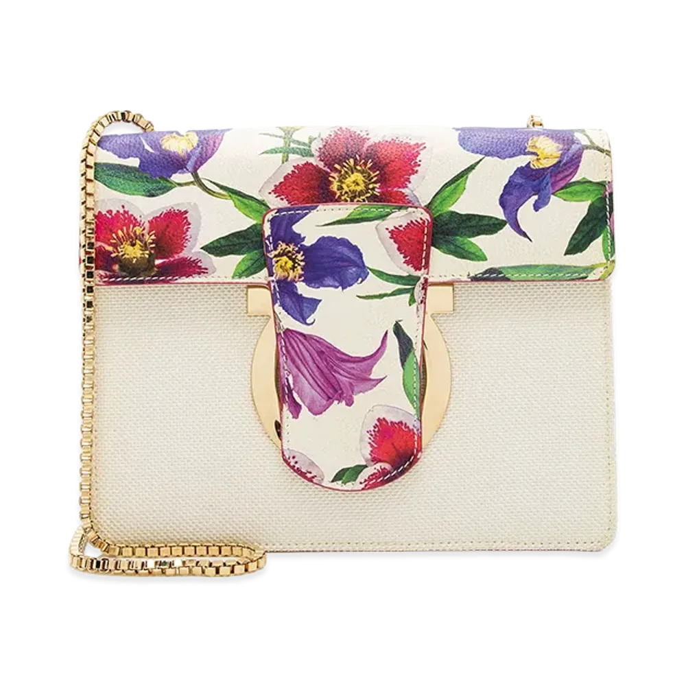 Salvatore Ferragamo Leather Floral Thalia Shoulder Bag "White"