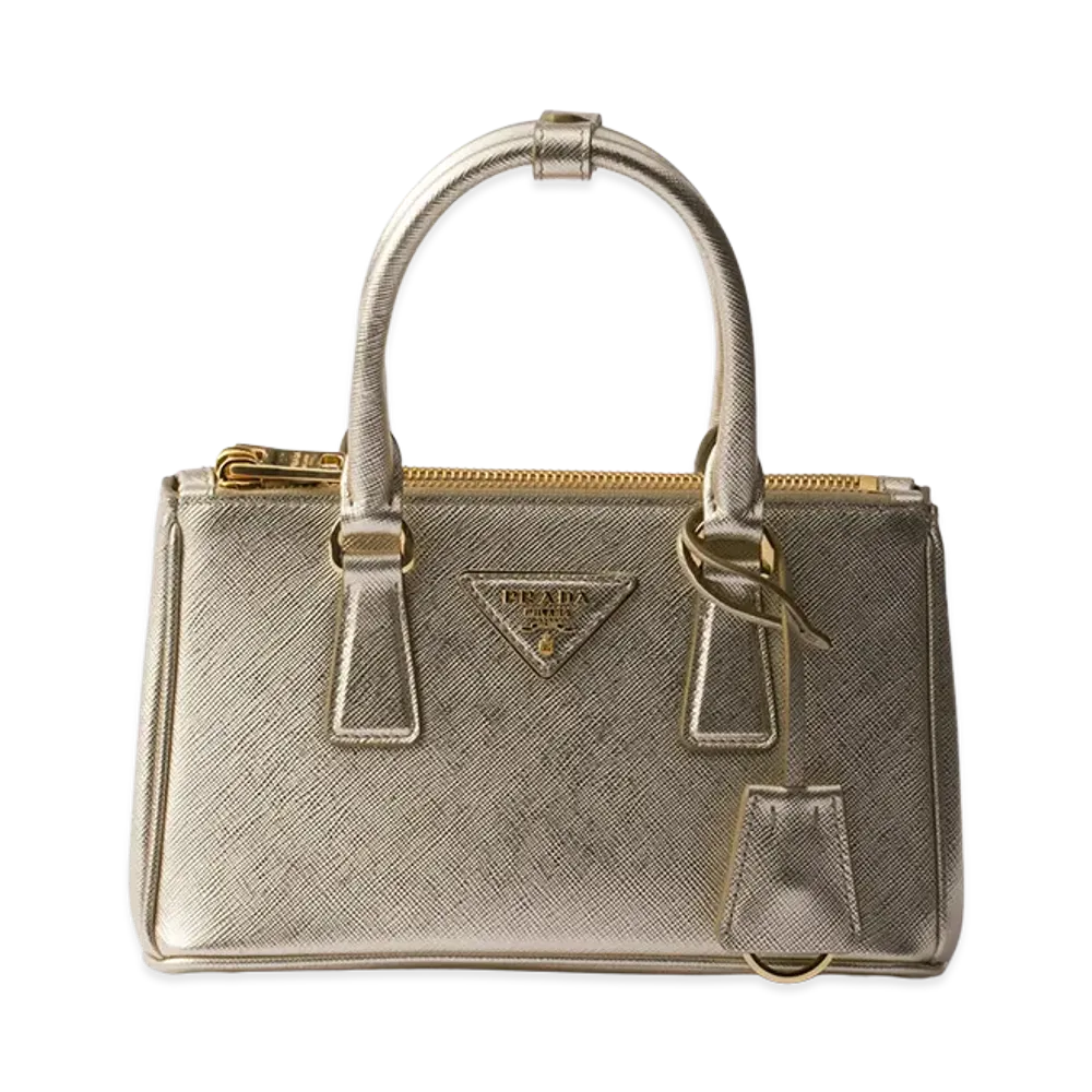 PRADA Galleria Patent Saffiano Leather Mini Bag "Pyrite"