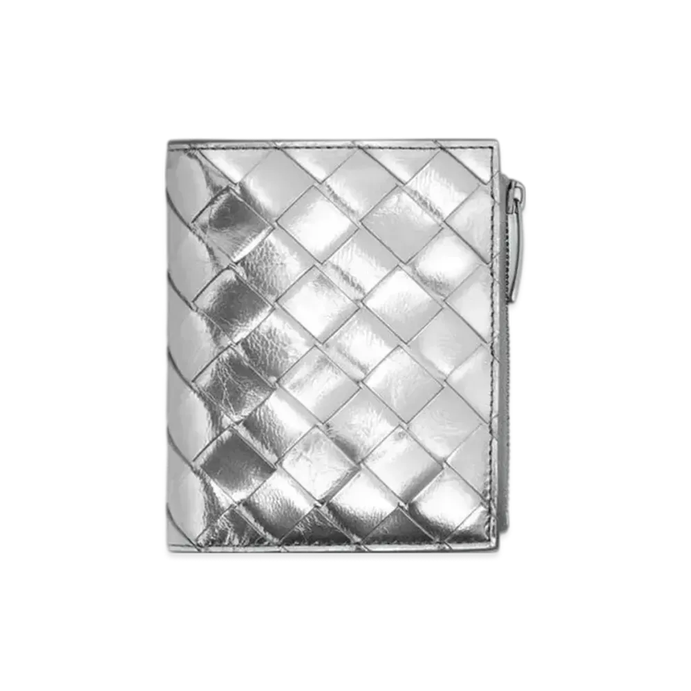 Bottega Veneta Intrecciato Small Bi-Fold Wallet "Silver"