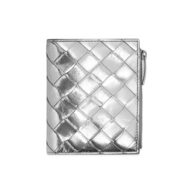 Bottega Veneta Intrecciato Small Bi-Fold Wallet "Silver"