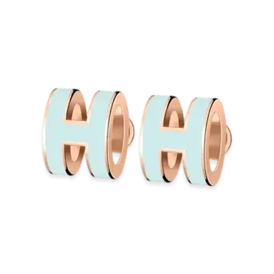 Hermes Mini Pop H Earrings "Rose Gold/Blue Zephyr"