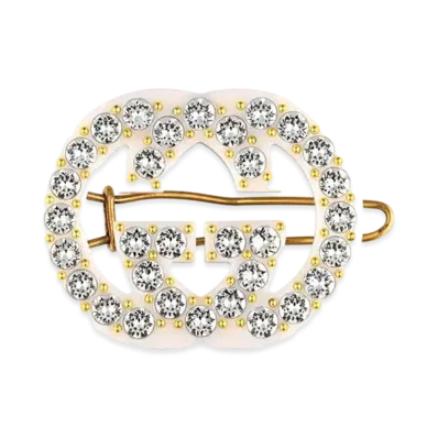 GUCCI Crystal Interlocking G Hair Clip "Ivory"
