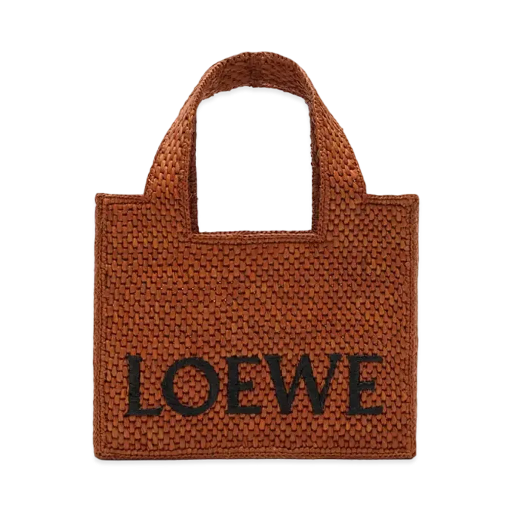 LOEWE Small Loewe Font Tote In Raffia "Honey Gold"