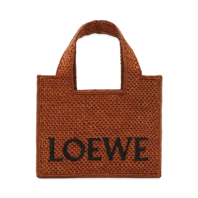 LOEWE Small Loewe Font Tote In Raffia "Honey Gold"