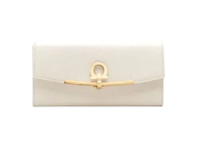 Salvatore Ferragamo Gancini Continental Wallet "Bone"