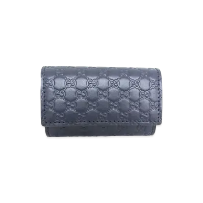 GUCCI Micro Guccissima 6 Key Case "Navy"