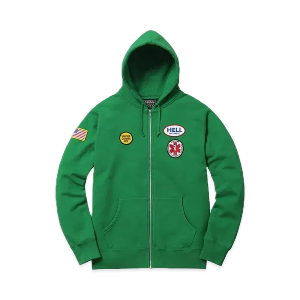 Supreme x HYSTERIC GLAMOUR Patches Zip Up Sweatshirt"Green"