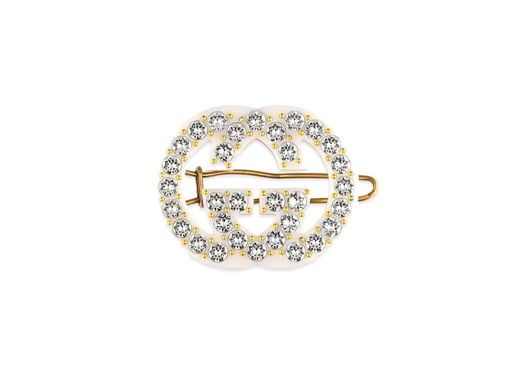 GUCCI Crystal Interlocking G Hair Clip "Ivory"