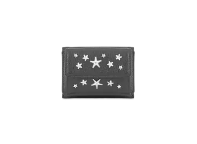 Jimmy Choo Nemo Deerskin Leather Small Wallet With Crystal Star Studs "Black"