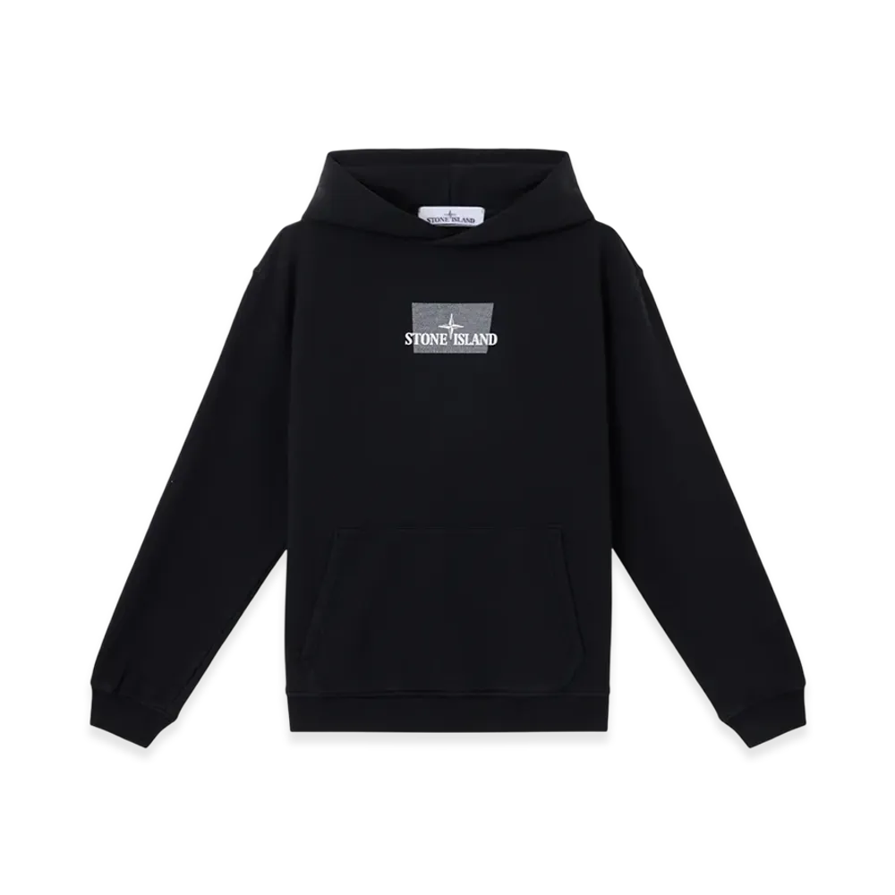 Stone Island 6100660 Cotton Fleece Oversized Fit Hooded Sweatshirt with Grid Print Two Motif - 25SS "Black"