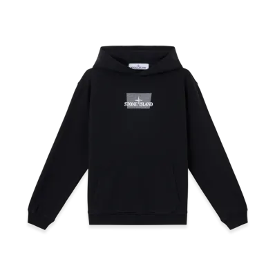Stone Island 6100660 Cotton Fleece Oversized Fit Hooded Sweatshirt with Grid Print Two Motif - 25SS "Black"