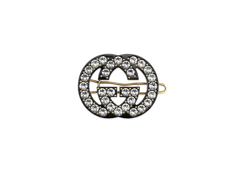 GUCCI Crystal Interlocking G Hair Clip "Black"