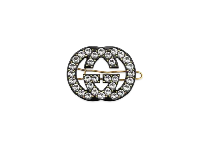 GUCCI Crystal Interlocking G Hair Clip "Black"