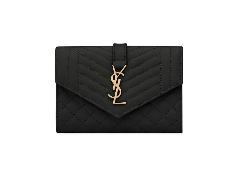 SAINT LAURENT Monogram Small Envelope Wallet In Mix Matelasse Grain De Poudre Embossed Leather "Black"