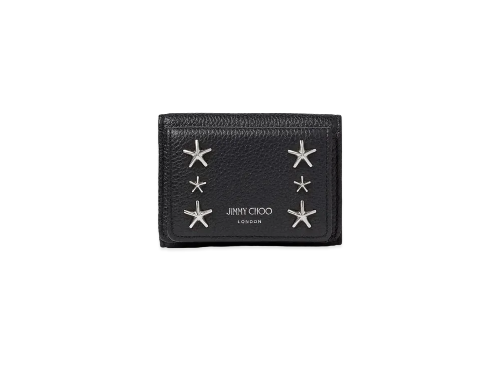 Jimmy Choo Nemo Soft Grainy Calf Leather Small Wallet With Stars Studs "Black"