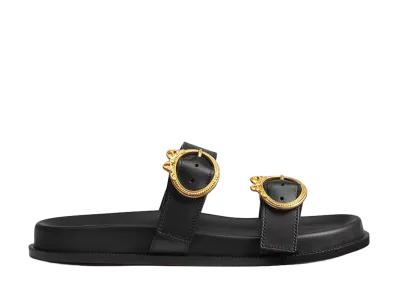 Dior Women's Medaillon Buckle Slide Calfskin "Black"