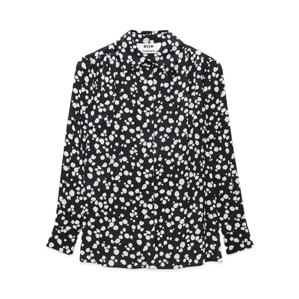 MSGM Satin Shirt With Msgm Polka Dot Print "Black"