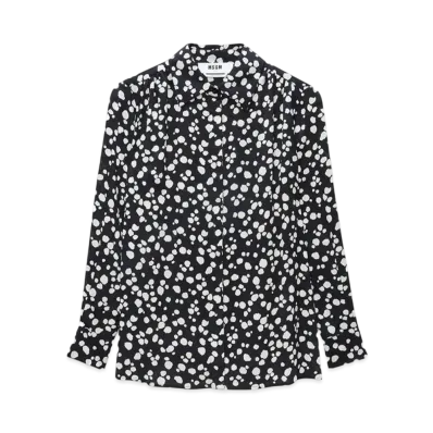MSGM Satin Shirt With Msgm Polka Dot Print "Black"