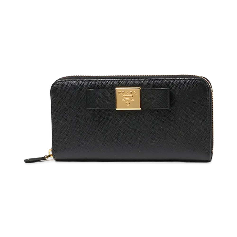 PRADA Saffiano Leather Round Long Wallet ”Black”