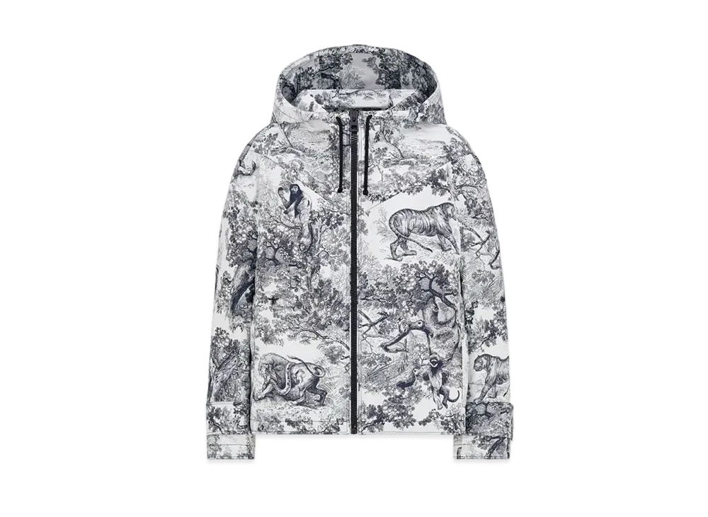 Dior Women's D Way Technical Taffeta Jacquard with Toile De Jouy Motif Windbreaker "White/Navy Blue"