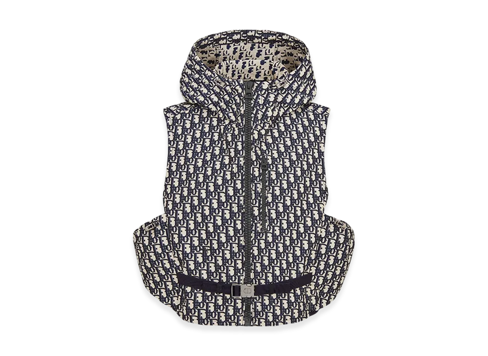 Dior Women's Hooded Sleeveless Vest Technical Taffeta Jacquard Oblique Motif "Blue"