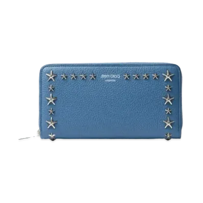 Jimmy Choo Pippa Soft Grainy Calf Leather Wallet With Star Studs "Silver/Butterfly Blue"