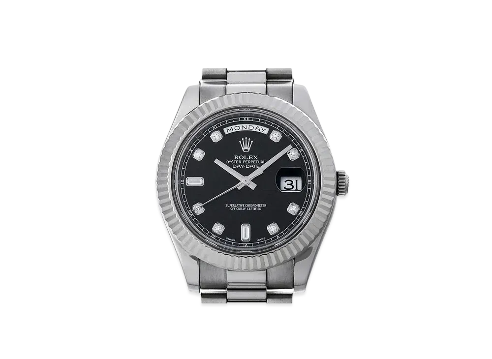 ROLEX Daydate II 8P Diamonds/2P Baguette Diamonds "Black/White Gold"